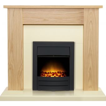 Adam New England Fireplace in Oak & Cream with Colorado Electric Fire in Black, 48 Inch