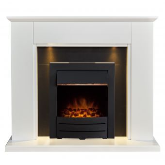 Adam Eltham Fireplace in Pure White & Black with Downlights & Colorado Black Electric Fire, 45 Inch