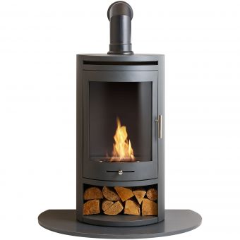 OKO S5 Bio ethanol Cylinder Stove with Angled Stove Pipe & Truncated Hearth