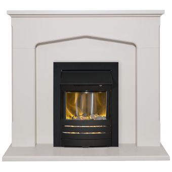 Adam Cotswold Fireplace Suite in Stone Effect with Helios Electric Fire in Black, 48 Inch