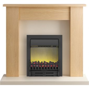 Adam New England Fireplace Suite in Oak with Blenheim Electric Fire in Black, 48 Inch