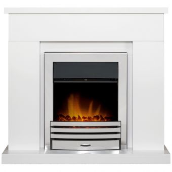 Adam Lomond Fireplace in Pure White with Eclipse Electric Fire in Chrome, 39 Inch