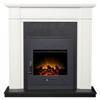 Adam Georgian Fireplace in Pure White & Black with Oslo Electric Inset Stove in Black, 39 Inch