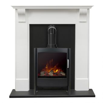 Adam Harrogate Surround in Pure White with Keston Electric Stove, 39 Inch