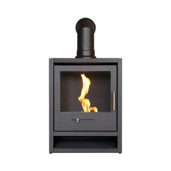 OKO S1 Bio Ethanol Stove in Charcoal Grey with Angled Stove Pipe