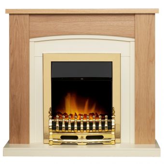 Adam Chilton Fireplace in Oak & Cream with Blenheim Electric Fire in Brass, 39 Inch