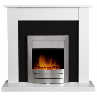 Adam Sutton Fireplace in Pure White & Black with Colorado Electric Fire in Brushed Steel, 43 Inch