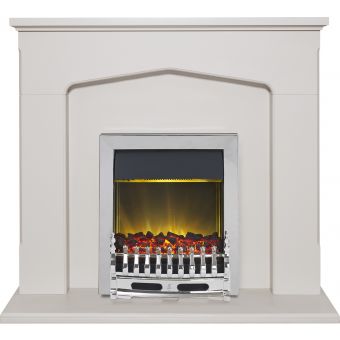 Adam Cotswold Fireplace Suite in Stone Effect with Blenheim Electric Fire in Chrome, 48 Inch
