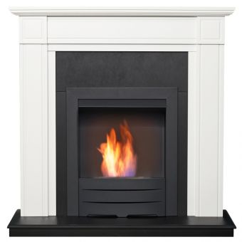 Adam Georgian Fireplace in Pure White & Black with Colorado Bio Ethanol Fire in Black, 39 Inch