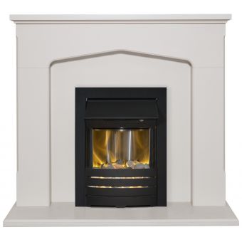 Adam Cotswold Fireplace Suite in Stone Effect with Helios Electric Fire in Black, 48 Inch