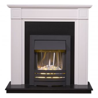 Adam Georgian Fireplace in Pure White with Helios Electric Fire in Black, 39 Inch