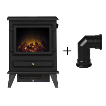 Adam Hudson Electric Stove in Black with Angled Stove Pipe