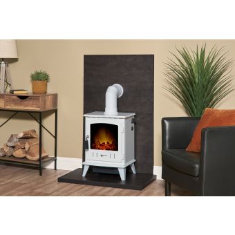 Acantha Tile & Hearth Set in Bronze Venetian Plaster Effect with Aviemore Stove & Angled Pipe