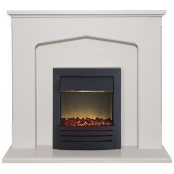 Adam Cotswold Fireplace Suite in Stone Effect with Eclipse Electric Fire in Black, 48 Inch