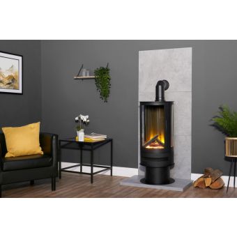Acantha Tile & Hearth Set in Concrete Effect with Orbit Cylinder Stove & Angled Pipe