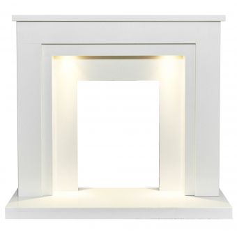 Acantha Dallas White Marble Fireplace with Downlights, 42 Inch
