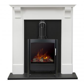 Adam Harrogate Surround in Pure White with Keston Electric Stove, 39 Inch