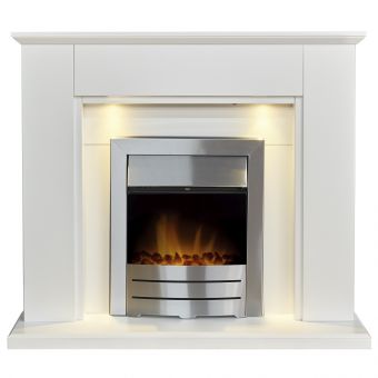 Adam Eltham Fireplace in Pure White with Downlights & Colorado Electric Fire in Brushed Steel, 45 Inch