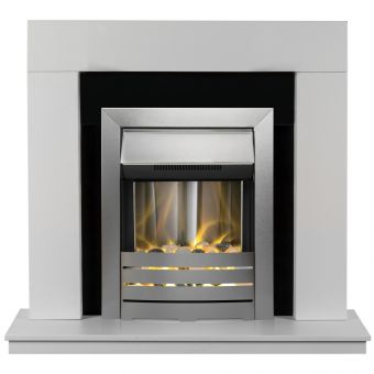 Adam Malmo Fireplace in White & Black with Helios Electric Fire in Brushed Steel, 39 Inch
