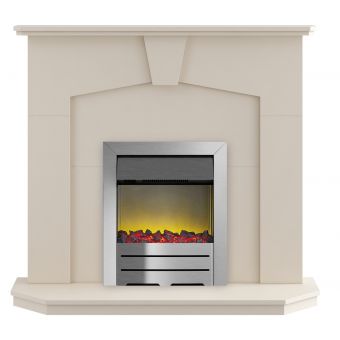 Adam Abbey Fireplace Suite in Stone Effect with Colorado Electric Fire in Brushed Steel, 48 Inch