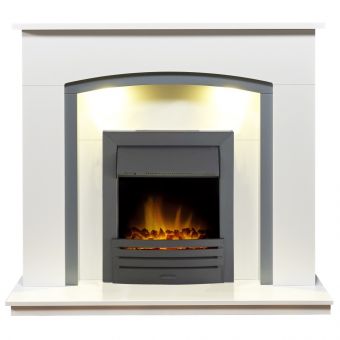 Adam Tuscany Fireplace in Pure White & Grey with Eclipse Electric Fire in Black, 48 Inch