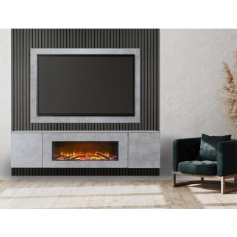 Acantha Orion XO Electric Floating Media Wall Suite in Concrete Effect with TV Board & Charcoal Oak Wall Panels