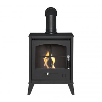 OKO S2 Bio Ethanol Stove in Charcoal Grey with Angled Stove Pipe