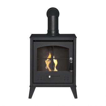 OKO S2 Bio Ethanol Stove in Charcoal Grey with Angled Stove Pipe
