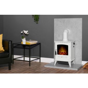 Acantha Tile & Hearth Set in Concrete Effect with Aviemore Stove & Angled Pipe