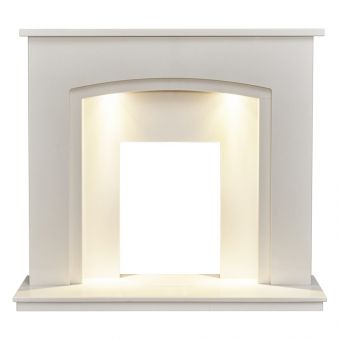 Acantha Granada White Marble Fireplace with Downlights, 48 Inch