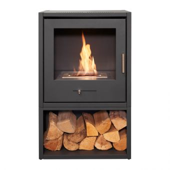 OKO S3 Bio Ethanol Stove with Log Storage in Charcoal Grey