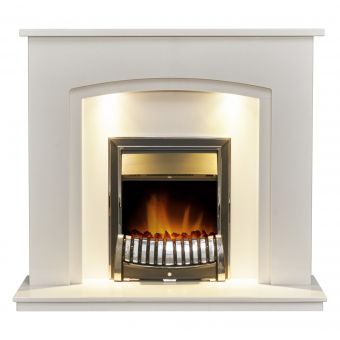 Acantha Granada White Marble Fireplace with Downlights & Elan Electric Fire in Chrome, 48 Inch