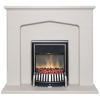Adam Cotswold Fireplace Suite in Stone Effect with Elan Electric Fire in Chrome, 48 Inch